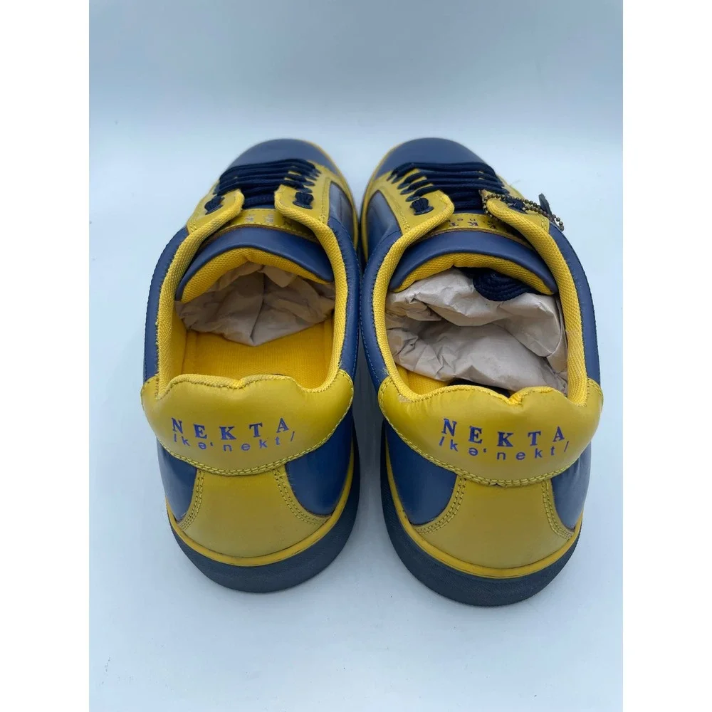 Nekta Genesis Mens Size 12 Navy Blue Yellow Leather Low Top Sneakers Shoes